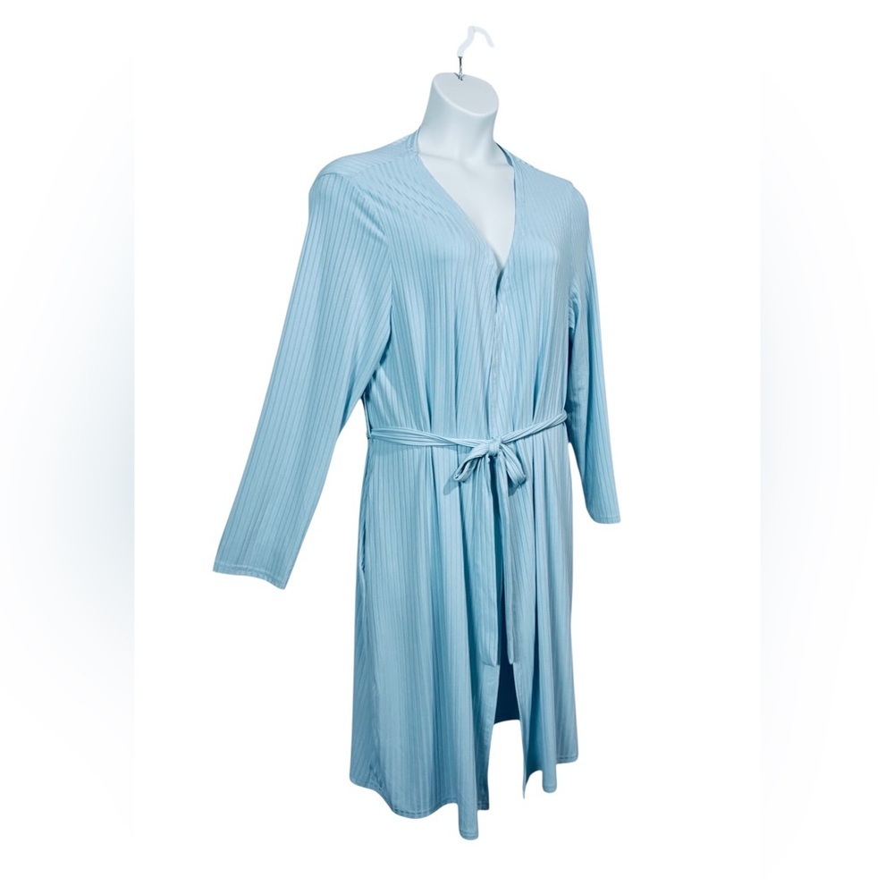 NEW, EKOUAER - Ribbed Long Robe – Light Blue – XL - Picture 5 of 8